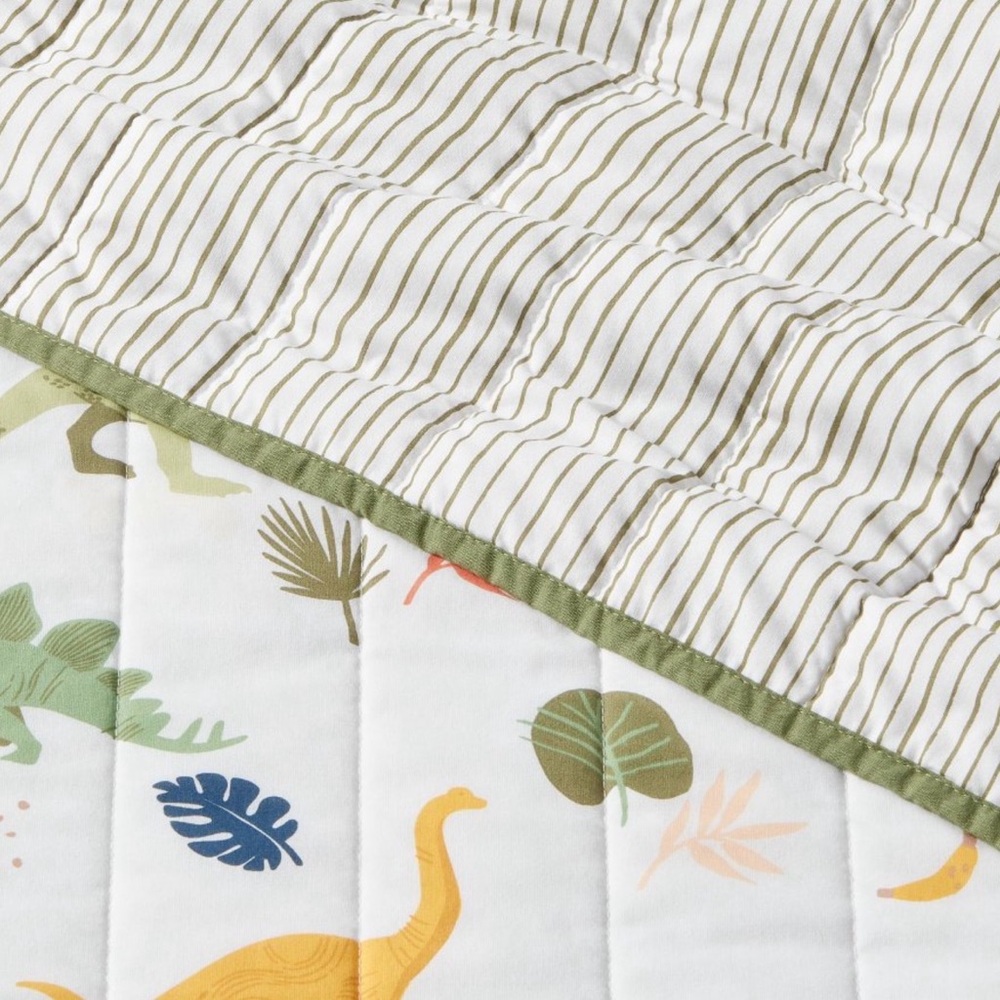 Pillowfort Dinosaur and Leaf Print Quilt - White, Green, and Blue - Picture 5 of 7